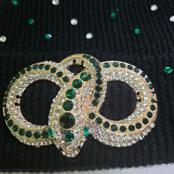 Aldo Snake Embellished Rhinestone Beanie Black Green Clear One Size main image 4